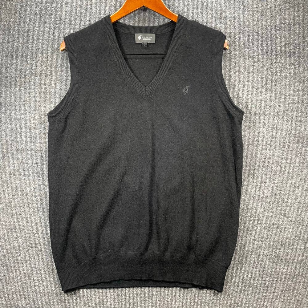 Cashmere Boutique Sweater Vest Men's Large Black 100% Cashmere Golf Casual